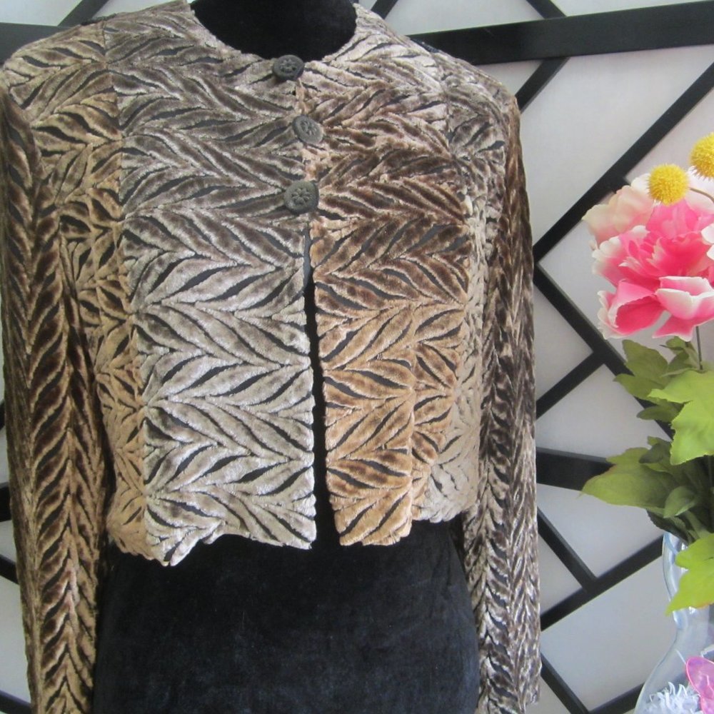VINTAGE - CAPRICCIO - Gold/Brown Velvet Bolero Style Jacket - SzM
